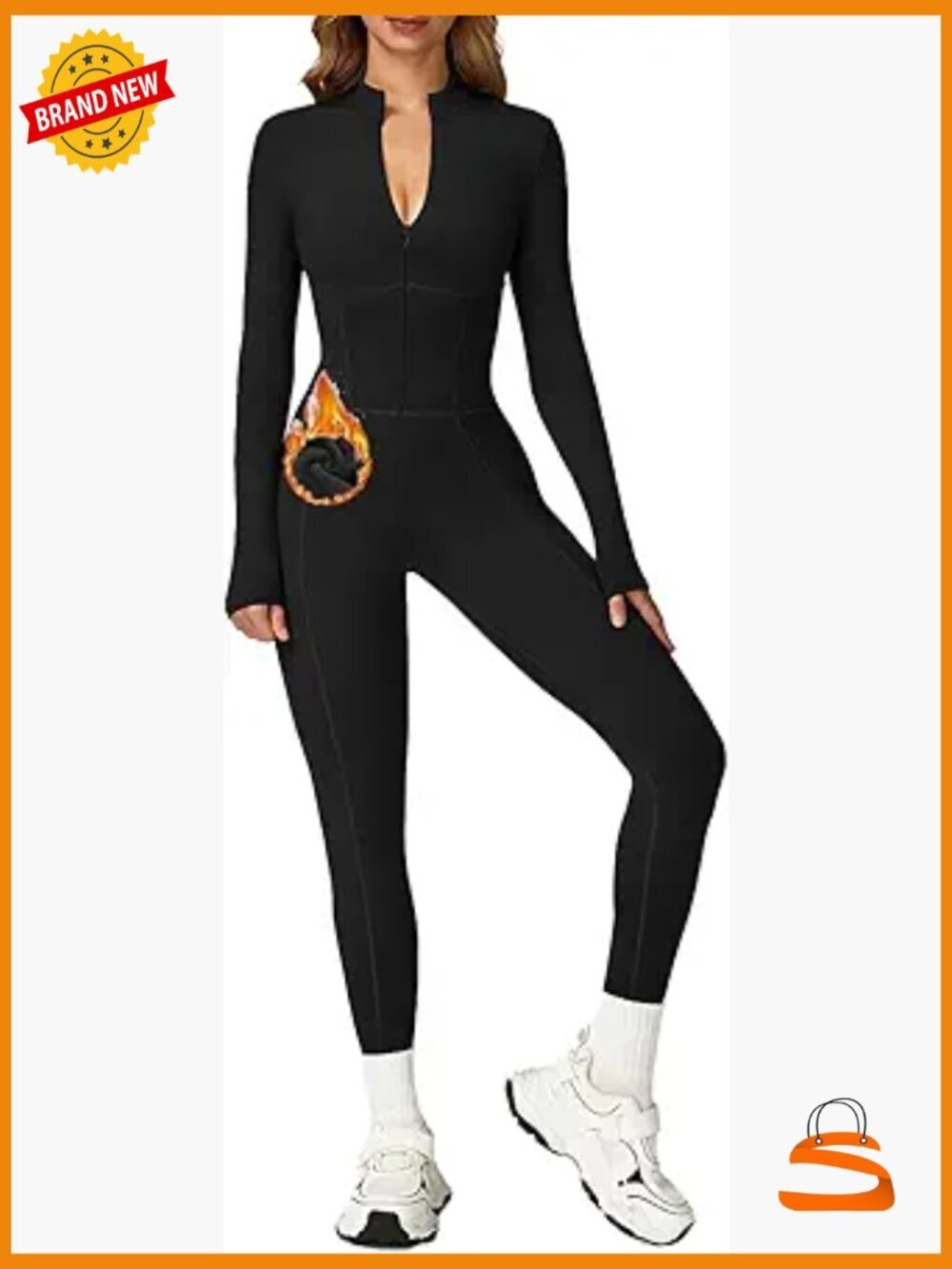 Fleece Lined Zip Up Yoga Jumpsuit Tummy Control Bodycon